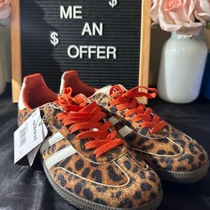 Adidas Leopard Print Sneakers with Vibrant Orange